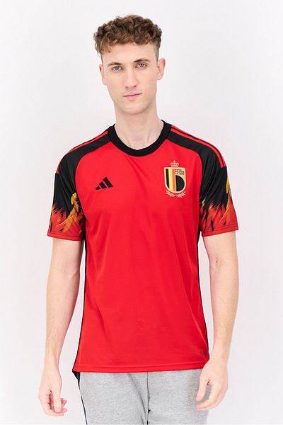 adidas Men Sportswear Fit Short Sleeve Football Jersey, Red/black
