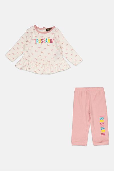 Trussardi Junior Toddlers Girl 2 Pcs Long Sleeve Top And Pants Set, White/pink