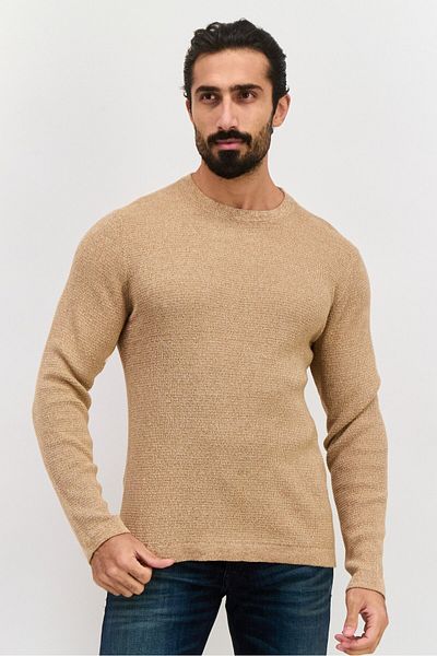 Selected Homme Men Crew Neck Long Sleeve Knitted Sweater, Dark Beige