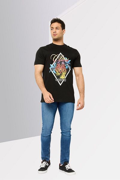 Cavalli Class Men Crew Neck Short Sleeve Graphic Print T-shirts, Black