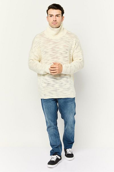 Asos Design Men High Neck Crochet Long Sleeves Sweater, Off White