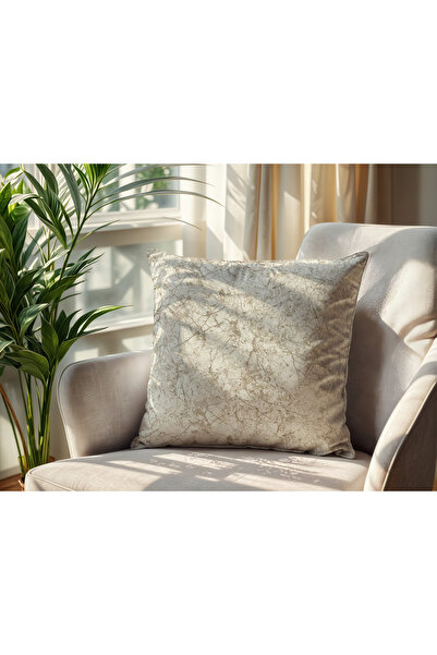 Meine Home Marble Patterned Cream Linen Throw Pillow Cover 2 Pieces
