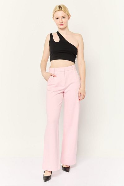 Esprit Women Regular Fit Textured Wide Leg Pants, Pink