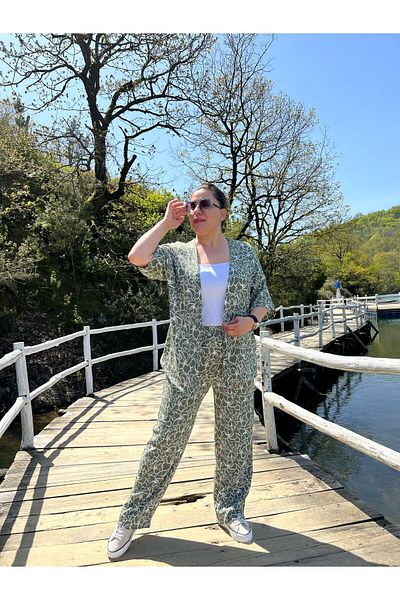 MJORA Set tricotat kimono și pantaloni de mărime mare