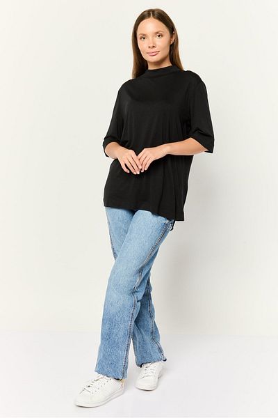 Esprit Women Mock Neck Short Sleeves Solid T-shirt, Black