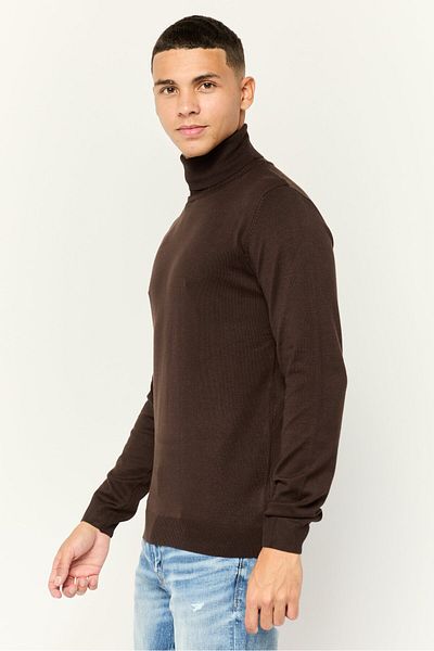 Sorbino Men Turtle Neck Solid Knit Sweater, Dark Brown
