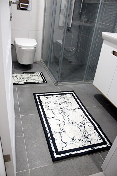 Charmbi Χαλάκι μπάνιου με μαρμάρινο σχέδιο, αντιολισθητική βάση, πλένεται στο πλυντήριο, σετ πατάκι μπάνιου 2 τεμαχίων