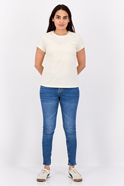 Esprit Women Crew Neck Short Sleeves Brand Logo T-Shirts, Cream