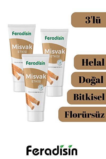 Feradisin 3 Adet Doğal Misvak Özlü Florürsüz Beyazlatıcı Diş Macunu 90 gr - Gimdes Helal Sertifikalı