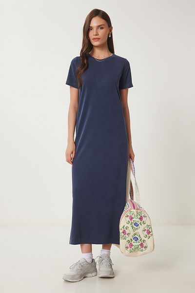 Lovelyİstanbul Rochie de bază modal de vară ALBASTRU ÎNCHIS LSJ0001