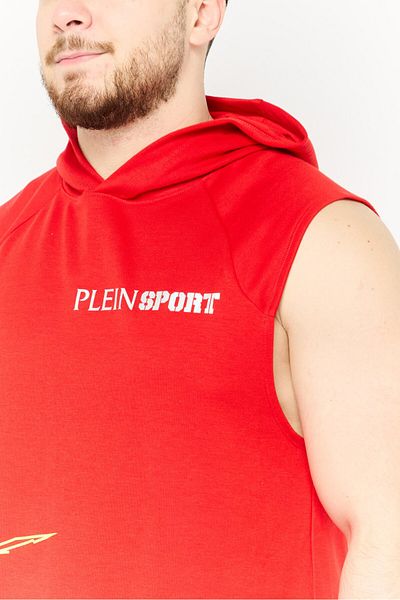 Plein Sport Men Sportswear Fit Sleeveless Hoodie, Red