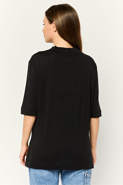 Esprit Women Mock Neck Short Sleeves Solid T-Shirt, Black