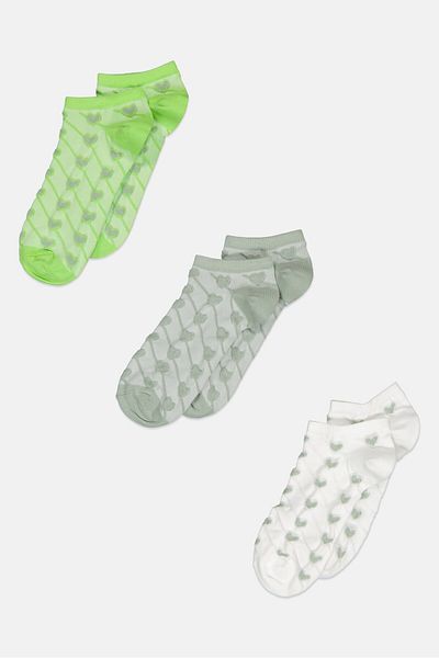 XOXO Women 3 Pair Embossed Ankle Socks, Lime/white/sage