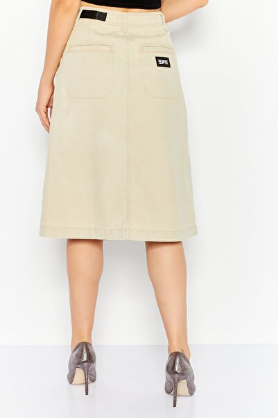 Esprit Women Plain Buckle Waist Midi Skirts, Beige