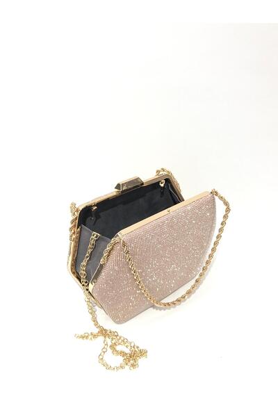 womenacs Rose Powder Color Big Stone Υλικό Γυναικείο βραδινό φόρεμα Clutch Portfolio Wedding Engagement Βραδινή τσάντα Henna
