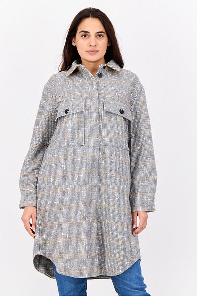 Esprit Women Houndstooth Print Trench Coat, Multicolour