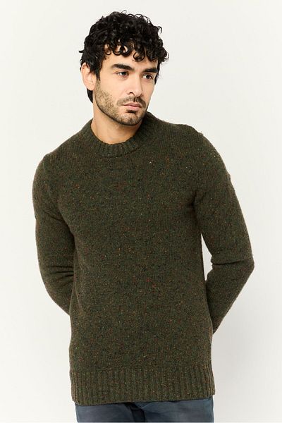 Michael Kors Men Crew Neck Textured Long Sleeve Sweater, Dark Olive