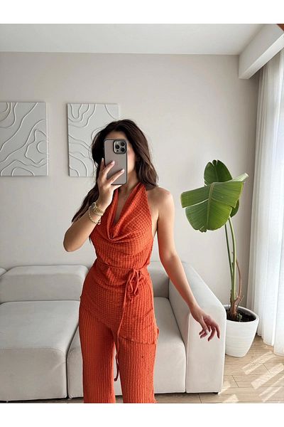 Zoom Butik Drape Collar Tie Suit - Orange