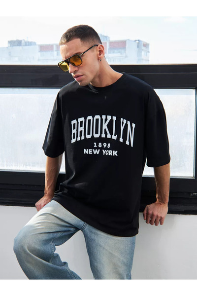 EFFRENATU تي شيرت نيويورك بروكلين مطبوع برقبة دائرية وأكمام قصيرة للجنسين