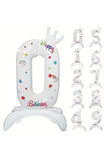 Flippy Balon, Flippy, Cifra, Model 0 cu Happy Birthday Scris, 81 cm, , Alb