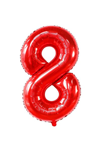 Flippy Metallic Foil Balloon Number 8, 80 cm, Red, Individual Pack, Includes Straw, Air or Helium