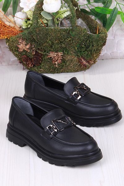 fort 35825 Black Skin Buckle Detailed Comfortable Loafer Women's Shoes