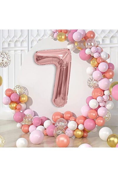 Flippy Metallic Foil Balloon Number 7, 100 cm, Rose, Individual Pack, Straw Included