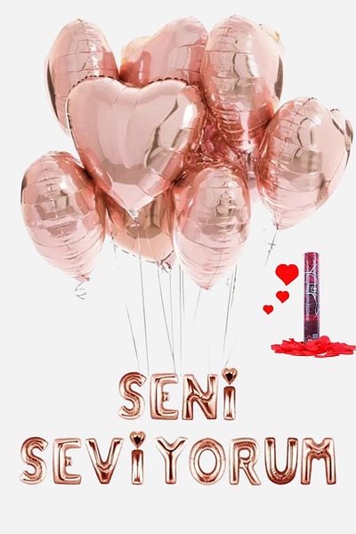 Baloncu Dede Dusty Rose Foil Heart Balloon 10 Pieces I Love You Confetti Helium Compatible Balloon Lover and Special Day