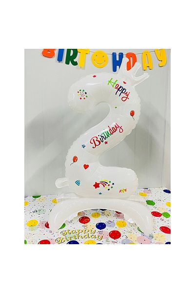 Flippy Balon, Flippy, Cifra, Model 2 cu Happy Birthday Scris, 81 cm, , Alb