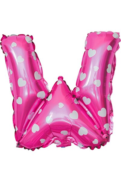 Flippy Balon Litera W, Flippy, 40 cm, Cu Imprimeu Inimioare, , Pai inclus, Roz
