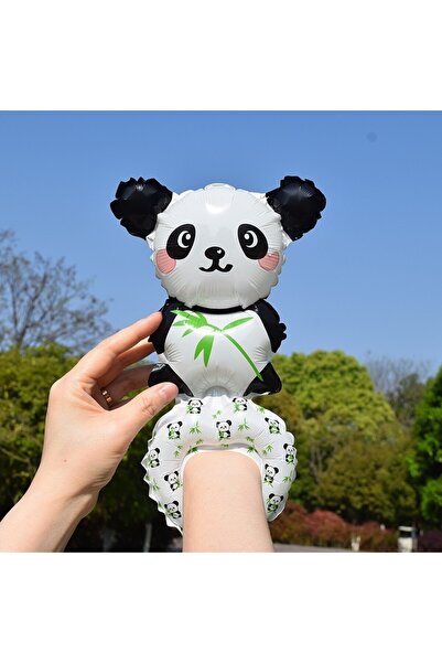 Flippy Metallic Foil Balloon - Panda Figurine, Bracelet Type, Individual Pack, Straw Included