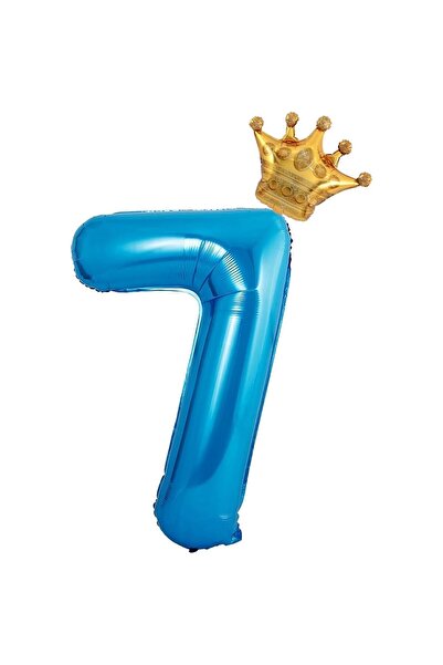 Flippy Balon folie metalică, numărul 7 cu coroană, 100 cm, albastru