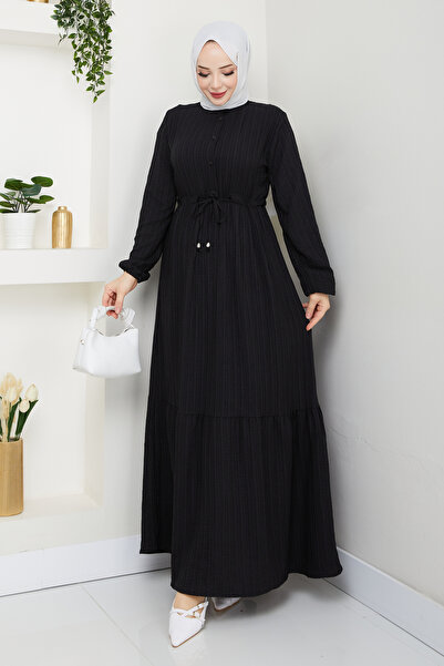 Tebessüm Life Premium Beli Tüneli Bağlamalı Desenli Çilek Elbise