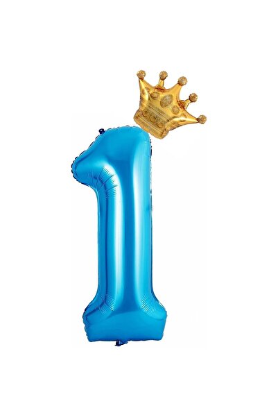 Flippy Balon folie metalică numărul 1 cu coroană, 100 cm, albastru