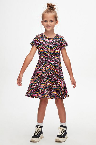 LOVETTI Colorful Waves Girl's Patterned Short Sleeve Dress
