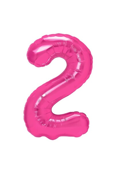Flippy Foil Balloon Number 2, 80 cm, Pink, Individual Pack, Includes Straw, Air or Helium