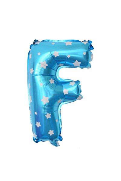 Flippy Balon Litera F, Flippy, 40 cm, Cu Imprimeu Stelute, , Pai inclus, Albastru