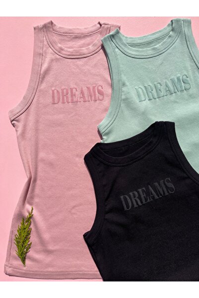 LEYNA BUTİK Modal Camisole Fabric Halter 3-Piece Powder T-Shirt, Green & Black Undershirt