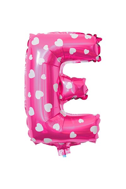 Flippy Balon Litera E, Flippy, 40 cm, Cu Imprimeu Inimioare, , Pai inclus, Roz