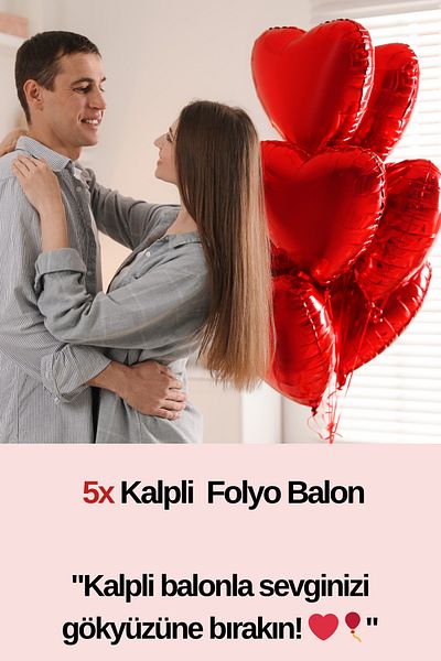 Baloncu Dede 5 Red Heart Foil Balloon Love and Big Heart Foil Balloon Helium Compatible Valentine's Day
