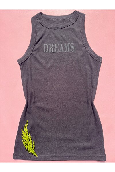 LEYNA BUTİK 2 Pack Black Modal Camisole T-Shirt Athlete Halter Collar Embossed Printed Powder