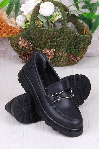 fort 35828 Black Skin Buckle Detailed Comfortable Loafer Women's Shoes