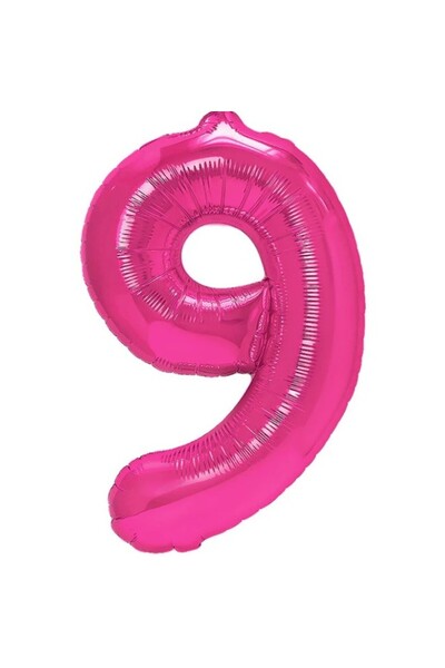 Flippy Balon folie metalică numărul 9, 40 cm, roz, include pai