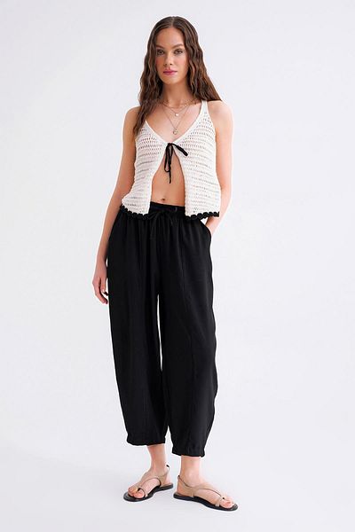 Mixray 4307 Women's Elastic Waist Piece Shalwar Trousers Black
