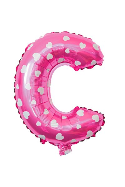 Flippy Balon Litera C, Flippy, 40 cm, Cu Imprimeu Inimioare, , Pai inclus, Roz