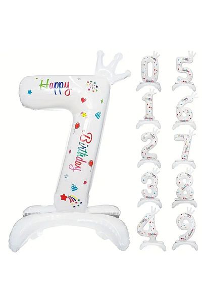 Flippy Balloon, , Number, Model 7 With Happy Birthday Written, 81 Cm, , White