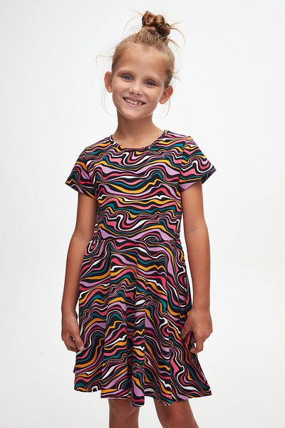 LOVETTI Colorful Waves Girl's Patterned Short Sleeve Dress