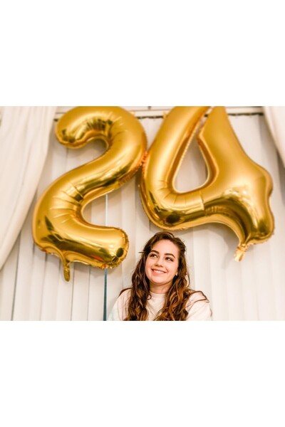Alista Home Balon din folie metalică Alista Home, Figură număr, 80 cm, Tematică aniversară, Ambalaj individual, Pai inclus, Umflabil cu aer sau heliu, Auriu, Numărul 2