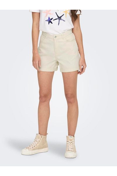ONLY Onlvega Hw Mom Dnm Shorts Noos Women's Beige Denim Shorts - 15230571