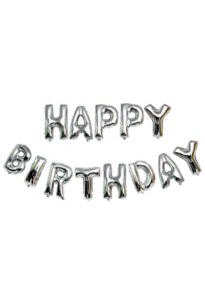 Teo Set of 13 Foil Balloons, Garland Type, Happy Birthday Model, 40 cm, Silver